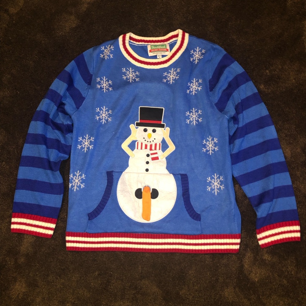 Festive Blue Snowman Holiday Ugly Christmas Sweater - Unbranded